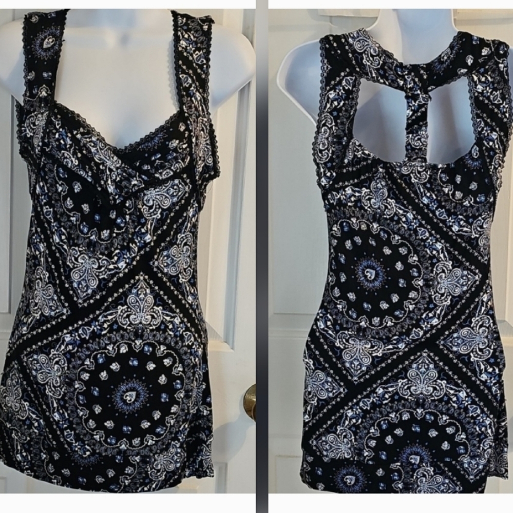 American Rag Black and White Paisley Tank Top